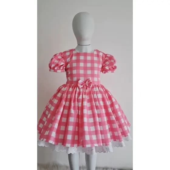 Fantasia Junina Xadrez Rosa luxo