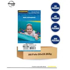 Papel Fotográfico Sem Adesivo 10x15 A6 265g Branco Glossy Masterprint Premium para Impressão Fotos