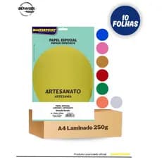 Papel Laminado 250g A4 Masterprint Lamicote Para Recorte Pacote com 10 Folhas 7 Cores 1 Face