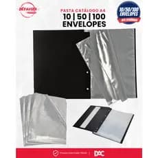 Pasta Catálogo A4 DAC com Visor 10 50 ou 100 Envelopes Plásticos Ofício Porta Documentos