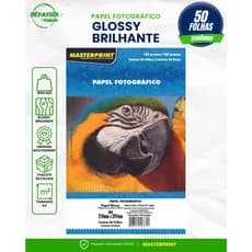 Papel Fotográfico 180g Sem Adesivo A4 Branco Glossy Masterprint Premium 50 Folhas Impressão Fotos