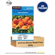 Papel Fotográfico Dupla Face A4 180g Branco Glossy Masterprint Premium 20 Folhas Impressão