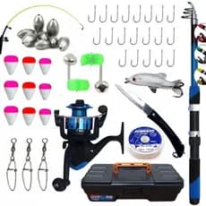 Kit de Pescaria Com Vara Molinete Maleta Isca Artifical Canivete e Mais