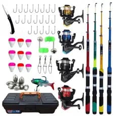 Kit Pescaria Completo 4 Varas Com Molinete + Acessórios