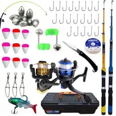 Kit Pescaria Com 2 Varas 2 Molinetes Maleta Isca e Acessórios