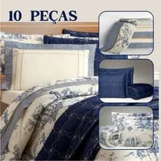Edredom 10 peças Completa Casal Queen e King Macio Premium + Jogo de Lençol Moderno + Colcha Cobre Leito Porcelana
