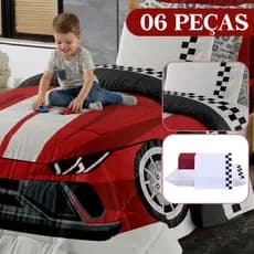 Kit Infantil 6 Peças Solteiro Estampa Carros Edredom Macio + Jogo de Lençol Premium Moderno