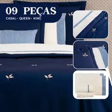 Kit Cama Colcha Cobre Leito + Lençol 9 Peças 100% Algodão Premium Macio Moderno Confortável Santorini