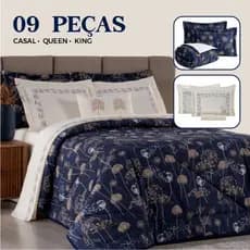 SUPER KIT 09 peças Edredom Macio Fofinho Premium + Jogo de Lençol 100% Algodão Luxo Moderno Viena - CASAL, QUEEN e KING