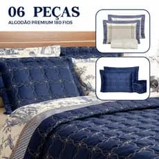 Cama Colcha Cobre Leito 06 Peças Casal/Queen/KING  + Jogo de Lençol Moderno Premium Estampa Porcelana