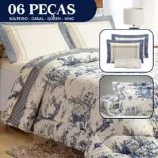 Edredom Solteiro/Casal/Queen/King Macio 06 Peças Dupla Face + Jogo de Lençol Premium Estampa Porcelana