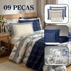 Edredom Queen Macio 09 Peças Premium + Jogo de Lençol Luxo Moderno + Colcha Cobre Leito Confortável Porcelana