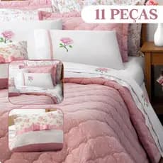 Cama Colcha Cobre Leito 11 Peças + Jogo Lençol Casal Queen King Athena Rosê
