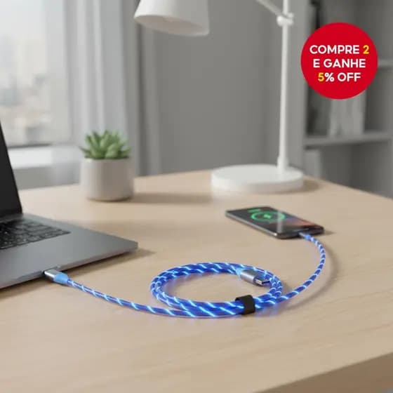 Cabo Luminoso LED Brilhante 3A USB 1M – Cabo de Carregamento com Luz Fluindo para Micro USB & Type-C, Cabo de