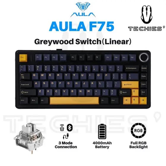 Teclado Mecânico Sem Fio AULA F75 Cremoso Hot Swappable , Interruptores Greywood Pré-Lubrificados Teclados Para Jogos Re