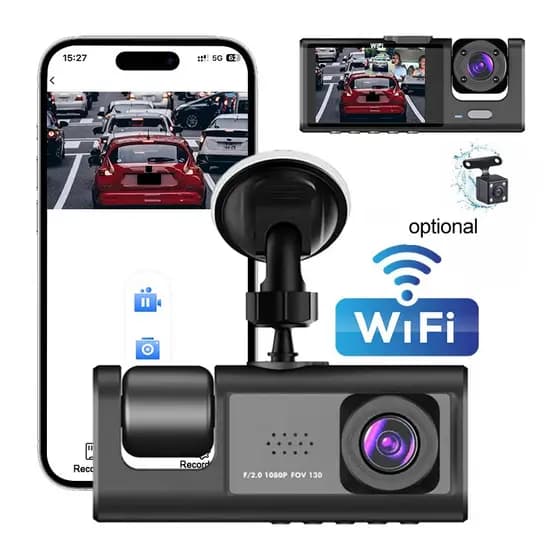 Câmera Veicular Frontal e Traseira com 3 Câmeras, Gravador DVR 1080P HD para Carro, Visão Noturna para Direção