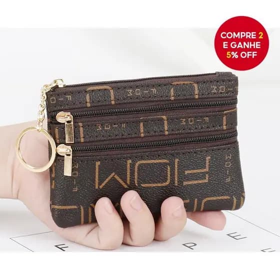 Carteira feminina de moda, mini curta, com zíper para chaves, prática e simples, com compartimento para moedas.