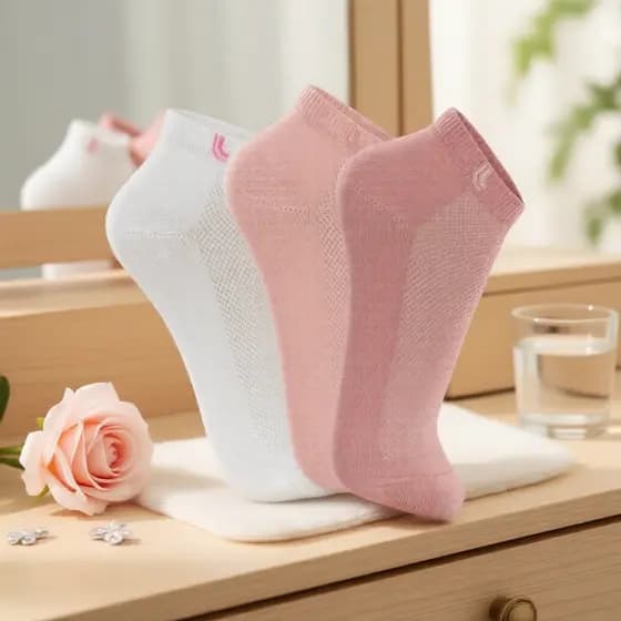 Meias Invisíveis Lupo 3 Pares, Coleção Rosa, Algodão Macio, Malha Arejada e Suporte no Calcanhar