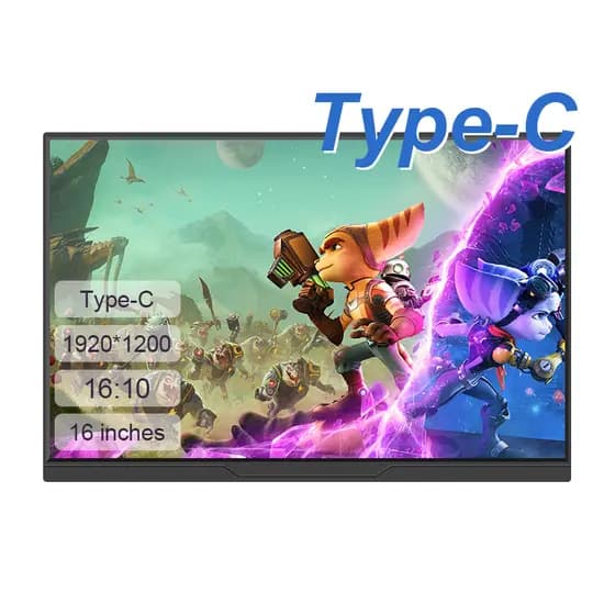 Monitor portátil LANLIPU de 16 polegadas 1920x1200, ultra-fino, display secundário com suporte, Tipo-C e HDMI para
