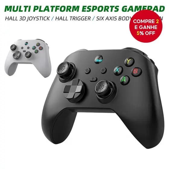 Controladora Wireless para PC, Gamepad para PC Gaming com Joystick de Seis Eixos e Hall de Três Modos com Gatilho e
