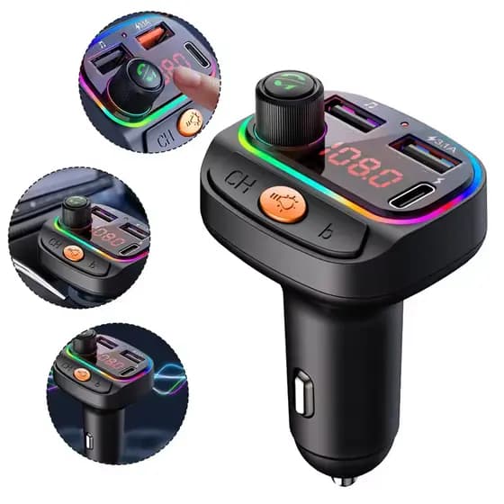 Kit transmissor FM Bluetooth 5.3 MP3 para carro com viva-voz, portas USB duplas e display LED