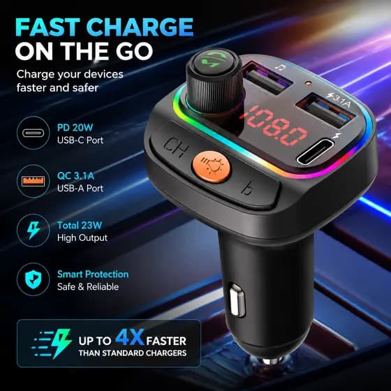 BLUETOOTH 5.0 USB Pd 3.1a Carregador De Carro Transmissor Fm Mp3 Player Adaptador De Carga Rápida Cartão Tf