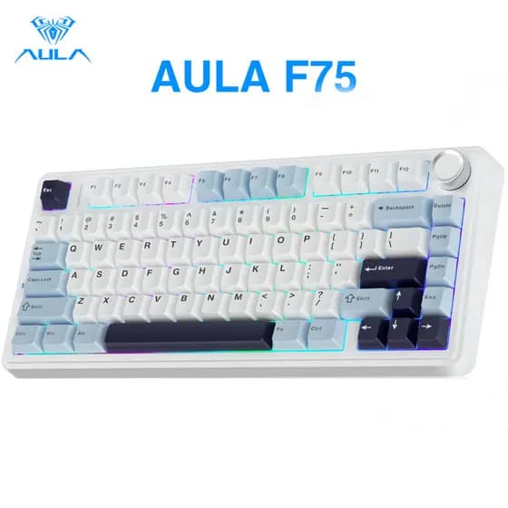 Teclado Mecânico Sem Fio AULA F75 75%, Teclado Cremoso Substituível a Quente, Interruptores Reaper pré-lubrificados, 2,4