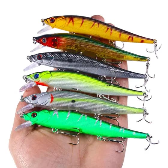 Hengjia 6 Iscas de Pesca 120mm/13.6g Minnow Crankbait Wobblers Olhos 3D Perch Isca Artificial para Lúcio e Carpa Isca de