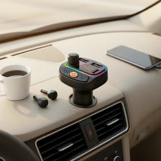 Transmissor FM Bluetooth 5.3 Mãos Livres para Carro, MP3 Player, 2 Portas USB, Visor LED