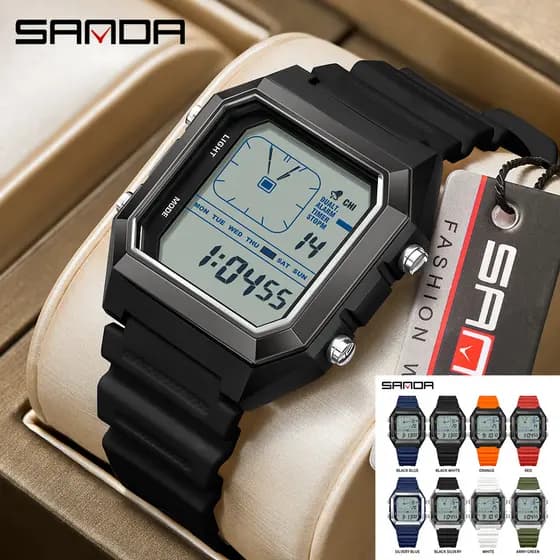 Relógio Digital SANDA Masculino Militar Esportivo Relógio de Pulso Marca de Luxo LED Cronômetro à Prova d'Água Relógio