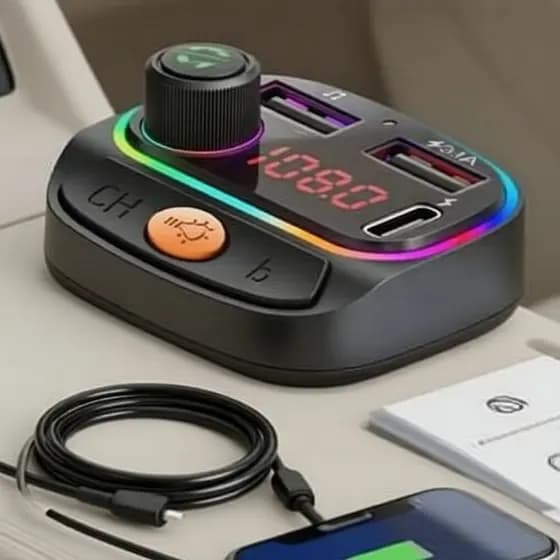 Adaptador Bluetooth 5.3 sem fio para carro, transmissor FM, MP3, display LED, duas portas USB