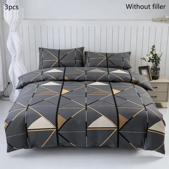 Conjunto de 3 peças para edredom geométrico | 1 capa de edredom + 2 fronhas, microfibra macia, sem enchimento