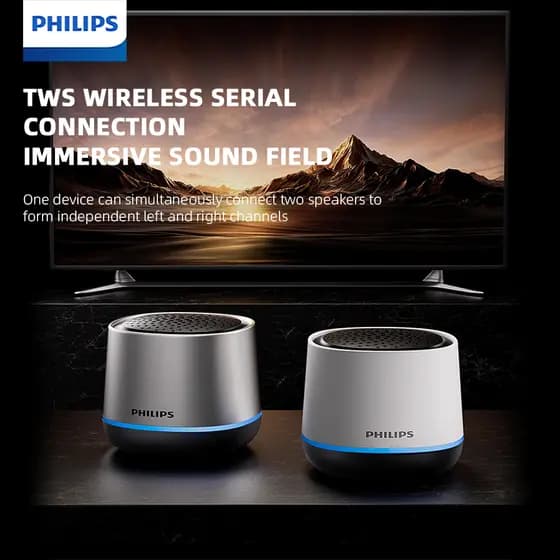 Philips TAS1009 Mini Caixa de Som Bluetooth Grave TWS Emparelhamento RGB 1200mAh 10H Caixa de Som para Bicicleta