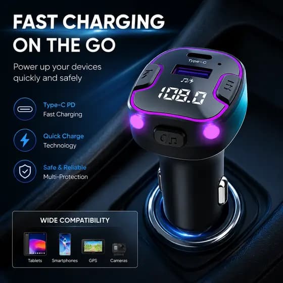 Carro BLUETOOTH 5.0 Transmissor Fm Com Carga Rápida USB Microfone Embutido Handsfree Mp3 Player Modulador De Rádio Do