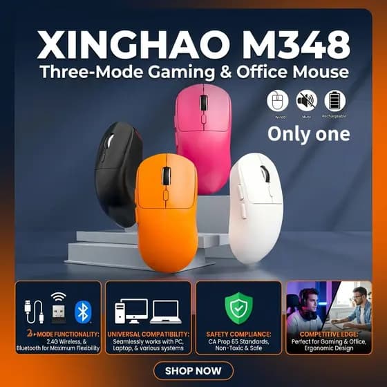 Mouse Silencioso Sem Fio Recarregável, Conexão Dupla 2.4G & Bluetooth Mouse Ergonômico Portátil Fino para Computador,