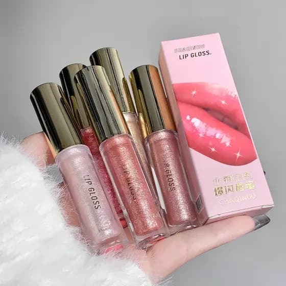 SHAQINUO Brilho Labial Volumoso Hidratante, Brilho Labial Espelhado de Água, Óleo Labial Hidratante, Vidro Labial Plump