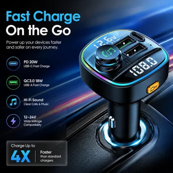 BLUETOOTH 5.0 Carro Mp3 Modulador Transmissor Fm Chamadas Mãos-Livres USB Carregamento Super Rápido