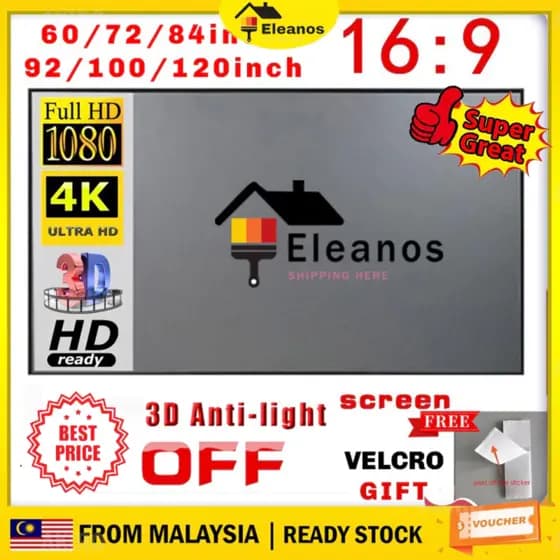 Tela de Projetor 3D 16:9 HD Dobrável Portátil Tela de Parede Antiluz para Home Theater Uso Externo