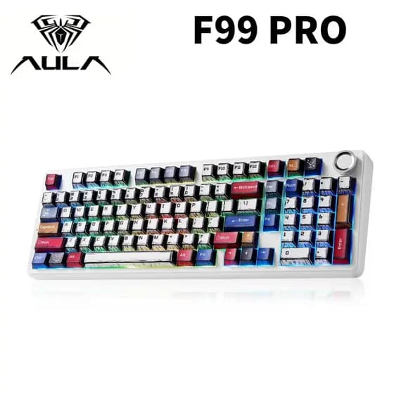 Teclado mecânico AULA F99 Pro sem fio para jogos, teclado Bluetooth intercambiável, personalizado, com teclas de teclado