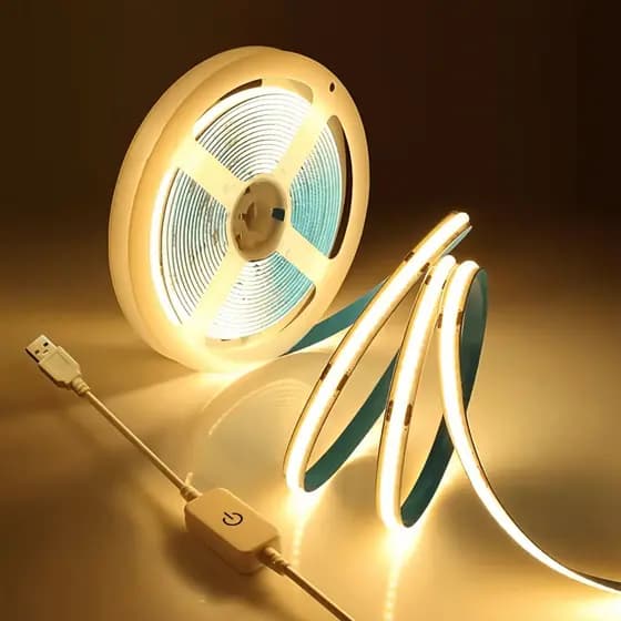 Fita de LED COB USB 5V 320 LEDs por metro, fita sensível ao toque, regulável, para TV, espelho, cozinha, quarto, luz de