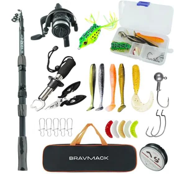 Conjunto Combo de Pesca Telescópica: Bolsa de Armazenamento Portátil, Vara de Pesca, Molinete, Linha de Pesca e Kit