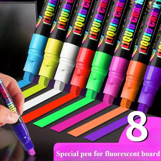 Conjunto De Canetas De Giz De 8 Peças Com Caneta Fluorescente LED-Quadro Negro Lavável E Marcadores De Janela Para Crian