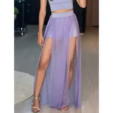 SHORT SAIA LILÁS LONGA TULE ROXO BRILHOSO  CHÁ REVELAÇÃO ANIVERSÁRIO FESTA CHÁ DE BEBÊ PRESENTE