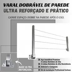 Varal Articulado de Alumínio Reforçado 80kg com Corda de Aço - ENVIO IMEDIATO