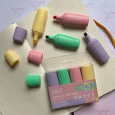 Estojo Marca Texto Happy 4 Unidades | Kit de marca texto tom pastel