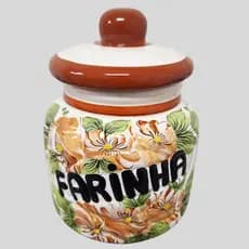 Pote De Farinha Grande 2,2kg Cerâmica Pintado À Mano Artesanal Cozinha Rústica Decorativo 25cm
