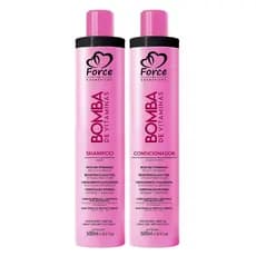 Shampoo e Condicionador Bomba de Vitaminas Force Cosméticos Kit 2x500ml para Crescimento Capilar