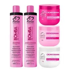 Kit Manutenção Capilar Bomba de Vitaminas + Cronograma Capilar Force Cosméticos (5 itens)