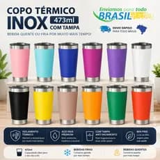Copo Térmico Inox 473ml Com Tampa Abridor Conserva Bebida Gelada e Quente