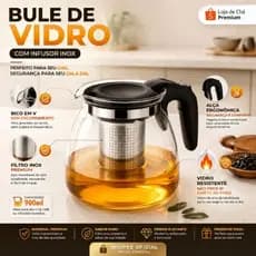 Chaleira de Vidro 900ml com Infusor Inox para Chá Bule Elegante Tampa e Alça Resistente